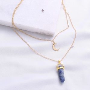 Crystal & Dainty Moon Gold Necklace
